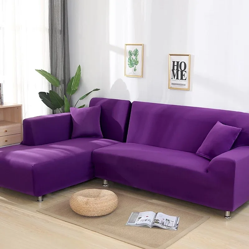 purple 2 шт. чехлы для г-образный диван, угловой секционный чехол для гостиной, чехлы для шезлонга, универсальные эластичные чехлы - Цвет: purple