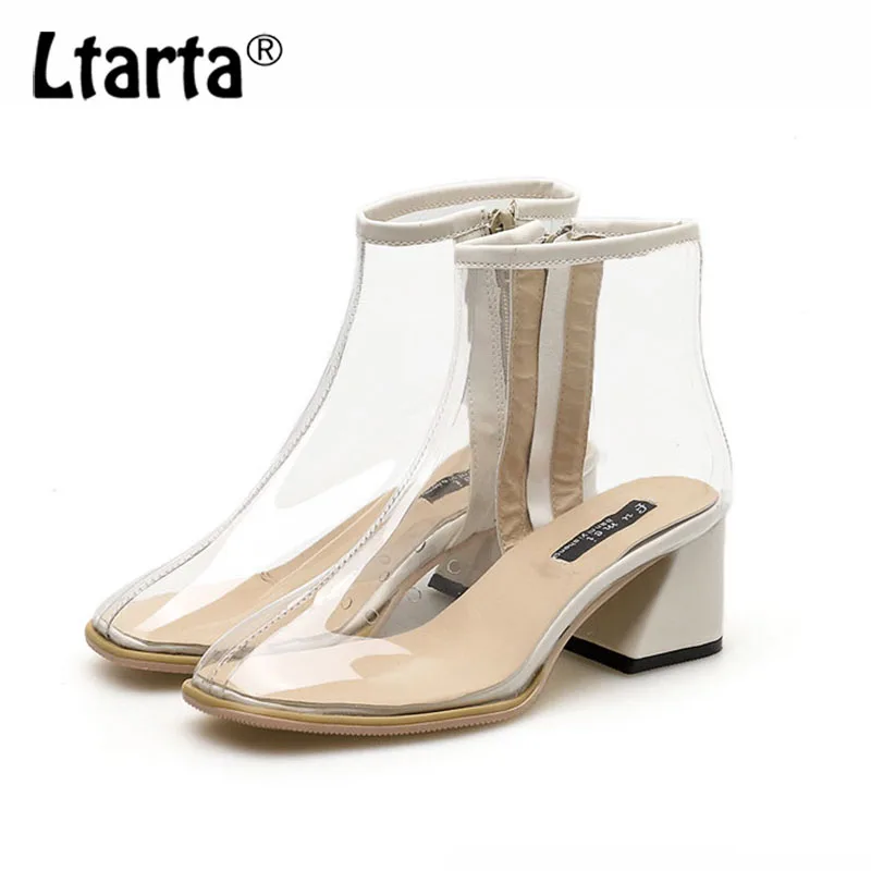 LTARTA/ г. Осенние женские прозрачные резиновые сапоги на среднем каблуке прозрачная обувь для отдыха на молнии с различными цветной носок ZL-3348-1