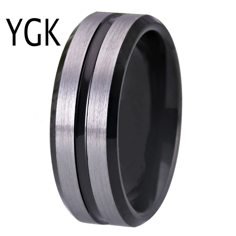 

YGK Wedding Jewelry Matte Silver With Black Groove New Tungsten Rings for Men's Bridegroom Wedding Engagement Anniversary Ring