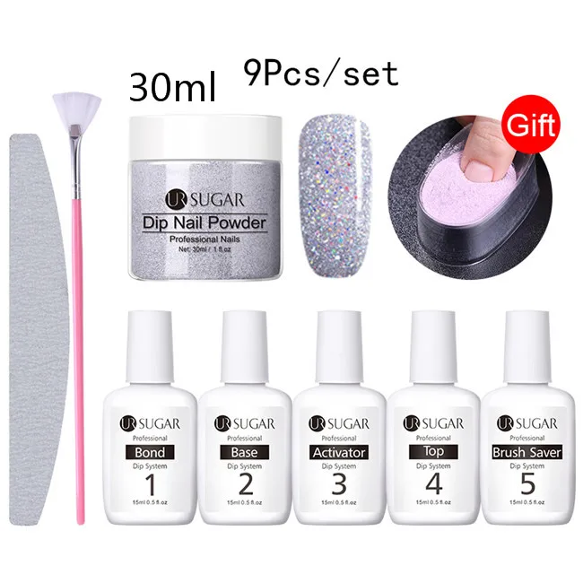 30ml Set 8 Ur Sugar 9 шт./компл. голографическая погружения порошки для ногтей Цвет для УФ гель лак для ногтей, Системы комплект сушке без лампы для лечения французский ногтей "сделай сам" - Цвет: 30ml Set 8