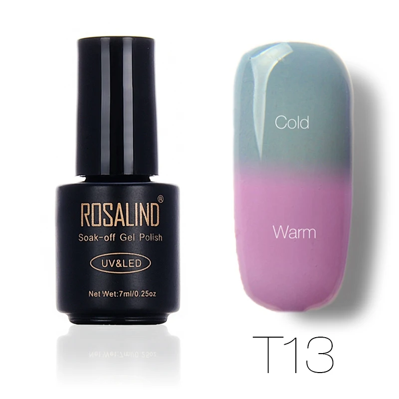 T13 ROSALIND гель 1S черный флакон 7 мл хамелеон, изменяющийся от температуры T01-30 гель лак для ногтей Дизайн ногтей УФ и светодиодный отмачивающий термо - Цвет: T13