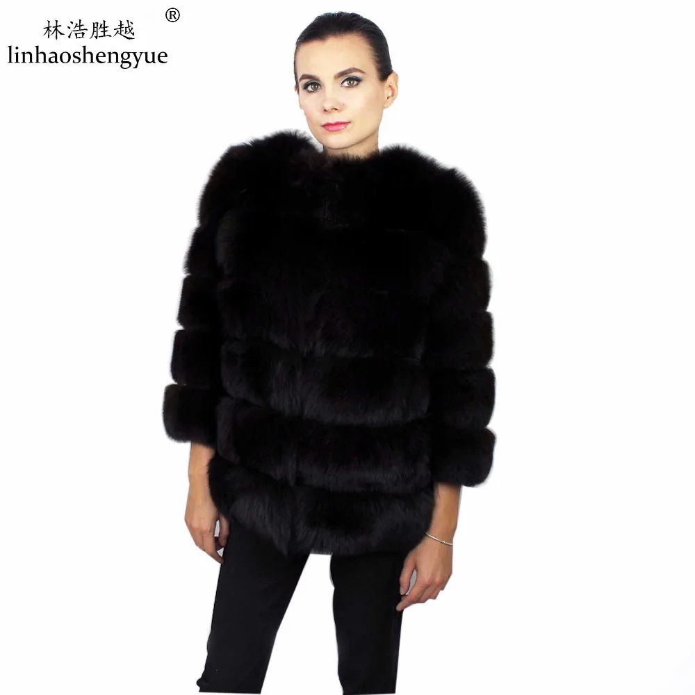 Linhaoshengyue  70CM 2017 NEW Real Fox Fur Women Coat Freeshipping