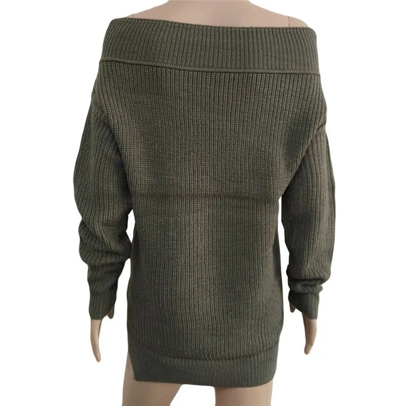Womens Long Sleeve Pullover Off Shoulder Sweater Oversized Knitted Jumper Sueter Mujer Invierno Casaco Feminino Saltador #A2 | Женская