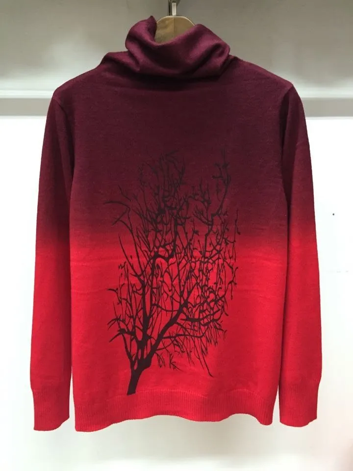 Осень-зима Дамский кашемир водолазка с принтом свитер веткой дерева тонкие