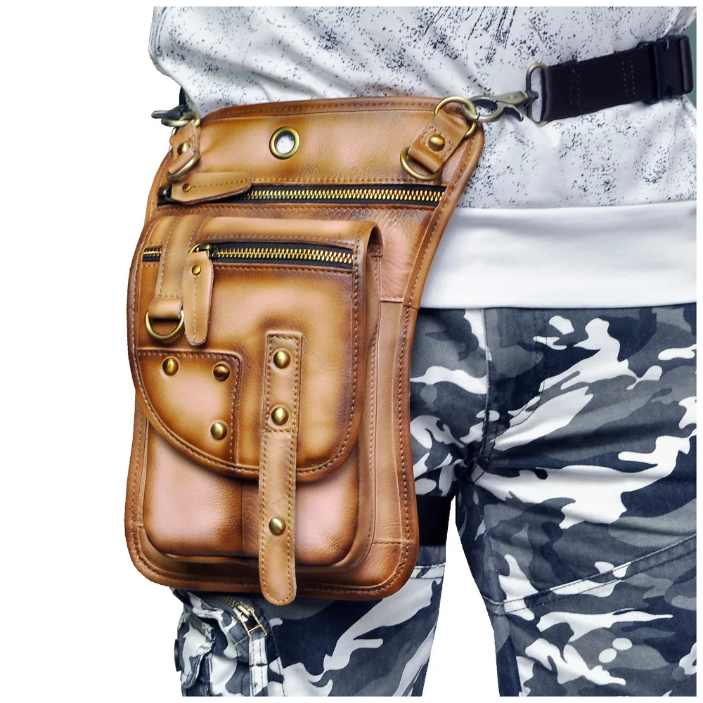 

Genuine Leather Design Men Casual Messenger Shoulder Bag Fashion Fanny Belt Waist Pack Drop Leg Bag 8" Tablets Pouch 2141LC