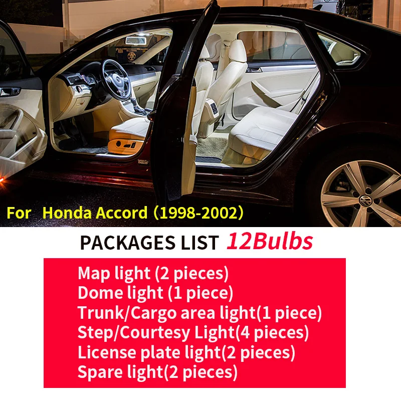 12 шт. белые светодиодный лампы посылка та для 1998 1999 2000 2001 2002 Honda Accord Map багажника