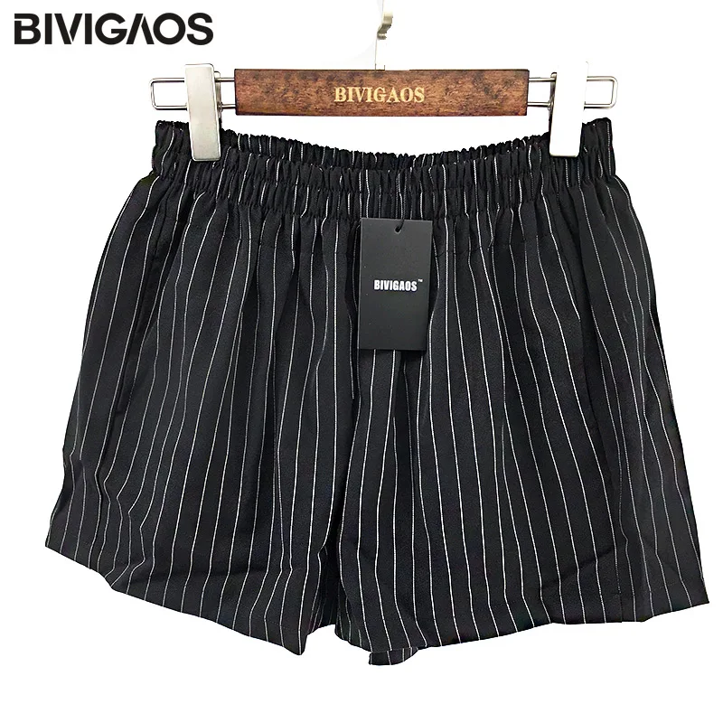 BIVIGAOS Лето Мода и досуг Для женщин Высокая талия широкие шорты черные