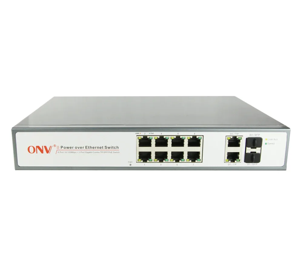 

8*10/100 м порты RJ45 с автоматическим сенсором + 2 гигабитных комбинированных порта TP/SFP коммутатор PoE