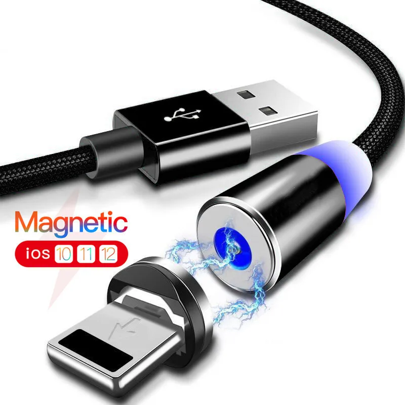Магнитный USB кабель 1 м 2 для iPhone XS Max X XR 8 7 6 6S Plus 5 5S телефона 2.4A Быстрая зарядка iPad Mini