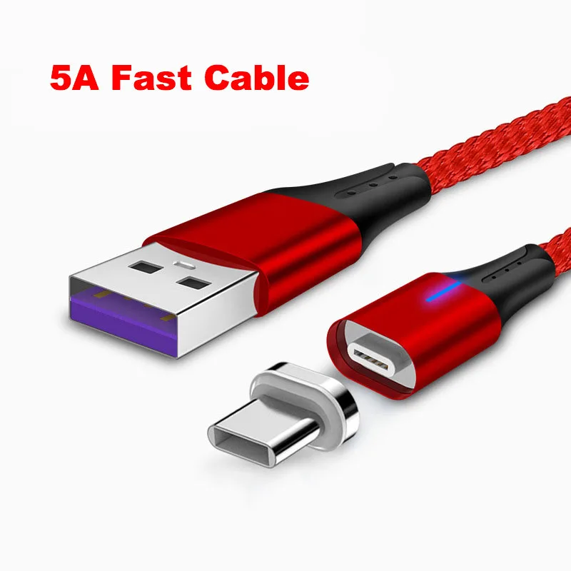 5A светодиодный магнитный USB супер быстрый зарядный кабель type C Micro USB кабель для huawei P9 P10 P20 samsung Xiaomi Redmi note 8 шнур для передачи данных