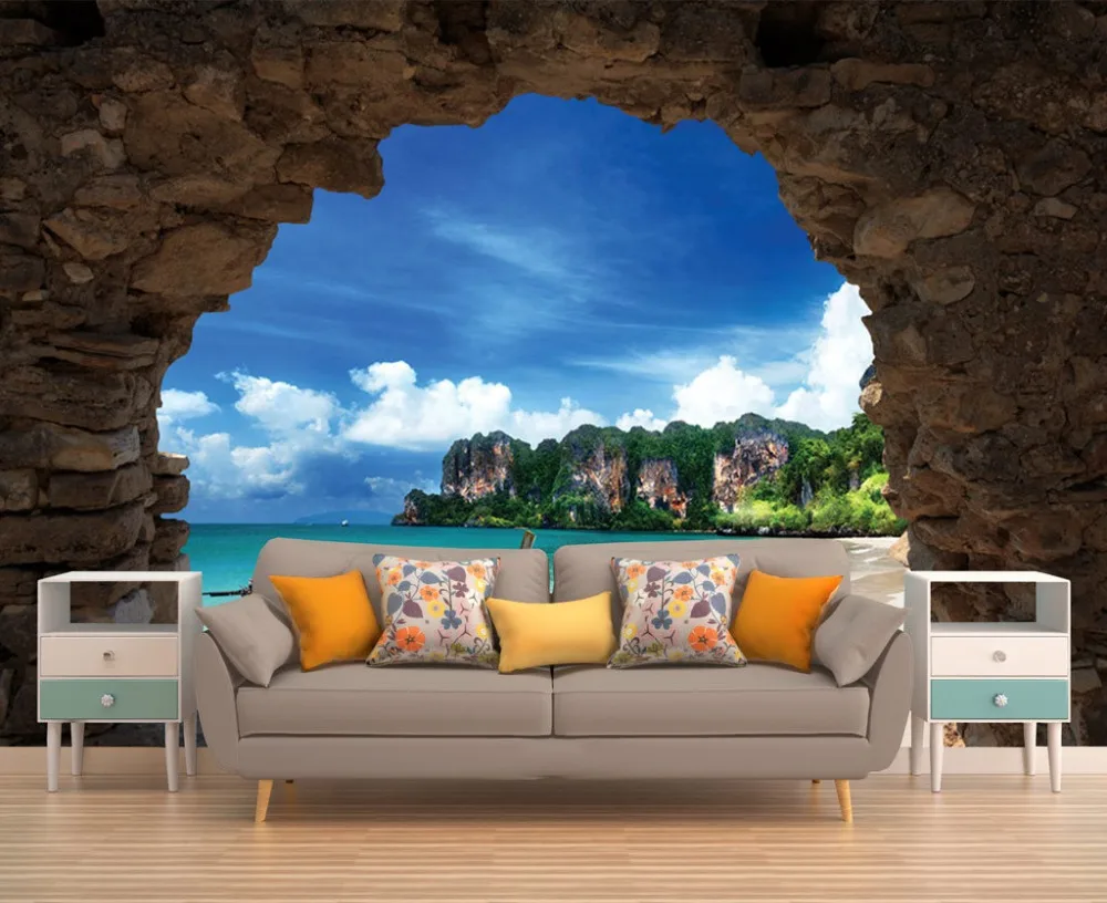 Изготовленный На Заказ 3D фото обои Приморский пещера пейзаж декоративный