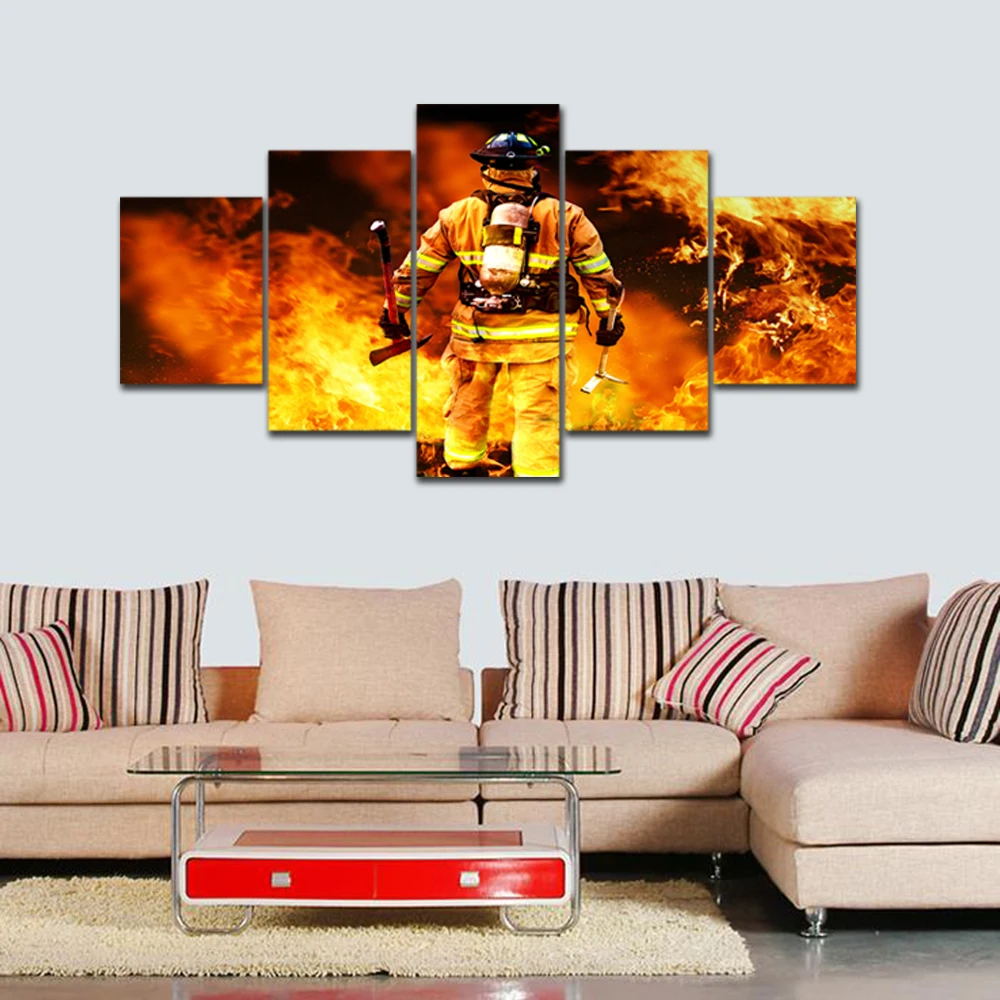Новый 5 шт./компл. плакат HD пожарных холст картины печати Гостиная Decora для дома