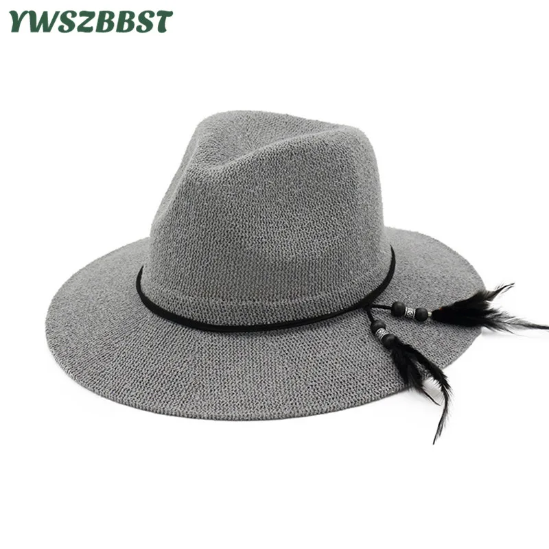 

New Spring Summer Autumn Wide Large Brim Women Sunscreen Bucket Cap Felt Trilby Hat Jazz Female Wool Fedoras Chapeu Feminino