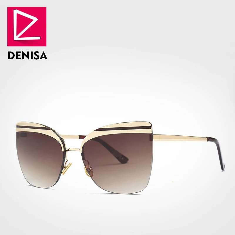 Brown Sun Glasses DENISA, без оправы, кошачий глаз, солнцезащитные очки для девушек,, модные, трендовые, Ретро стиль, красные, солнцезащитные очки для женщин, UV400, lunette de soleil femme G22063 - Цвет линз: Brown Sun Glasses