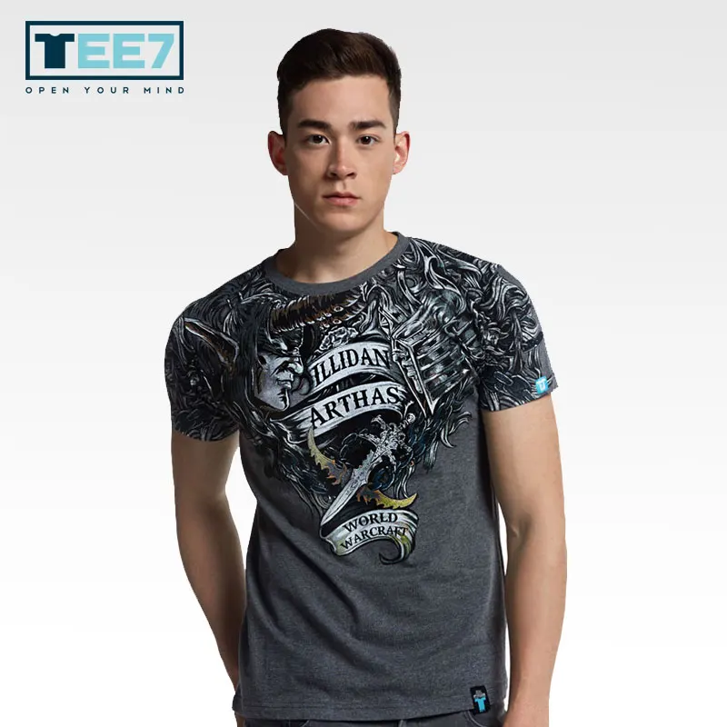 Фото TEE7 Game WOW 100% хлопковые футболки Arthas VS illidan летний костюм футболка с короткими TEE7 Game WOW 100% хлопковые футболки Arthas VS illidan летний костюм футболка с короткими