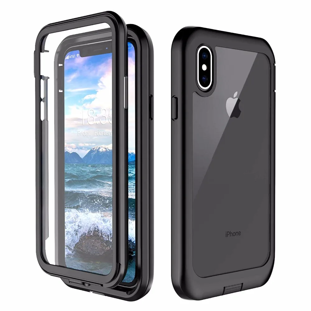 Чехол для iPhone X Xs встроенная защита экрана 360 градусов противоударный