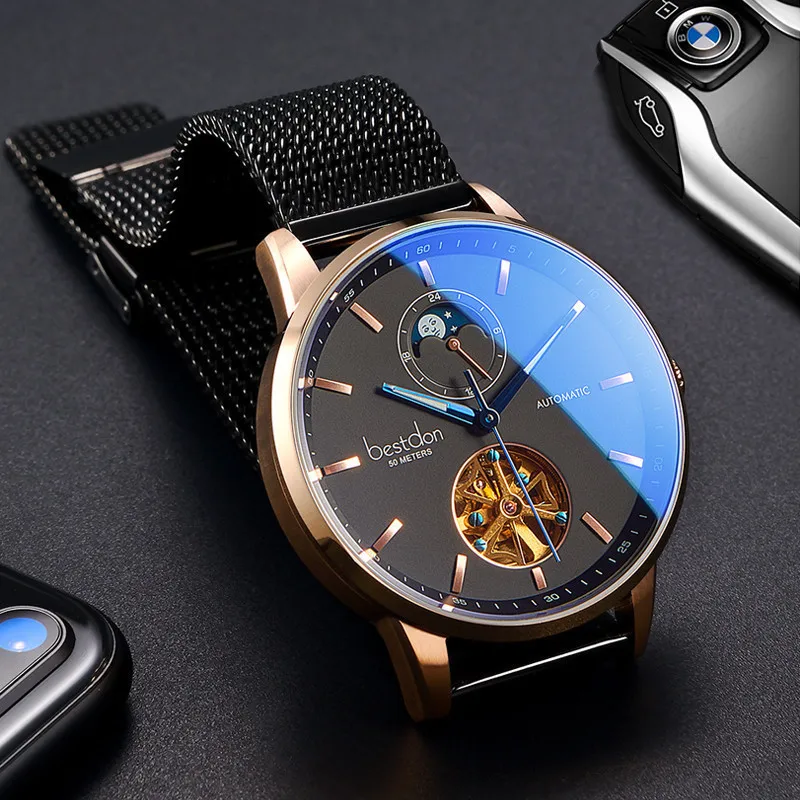 

Часы наручные Bestdon Мужские автоматические, брендовые люксовые повседневные деловые, с кожаным ремешком, 2018