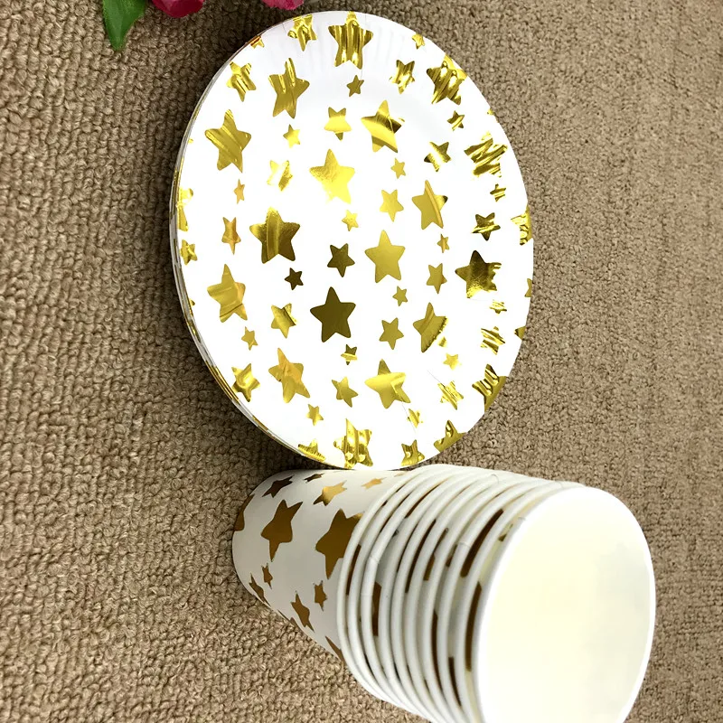 20 шт./лот золотыми звездами тарелки чашки Baby Shower вечерние поставки золотыми звездами Бумаги стеклянные пластины Золотая Звезда блюда очки