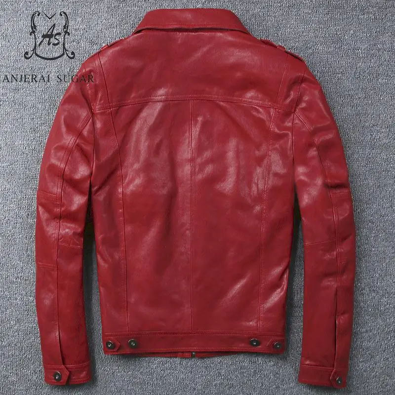 Мужская куртка из натуральной овечьей кожи размера плюс красная мотоциклетная с