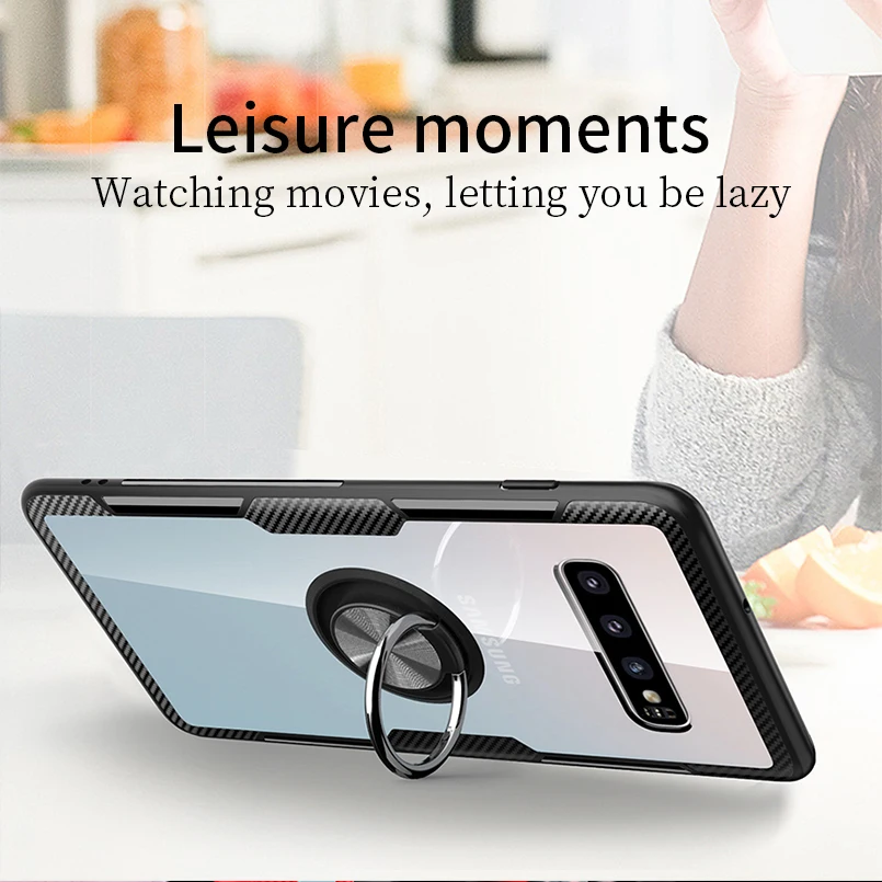 Magnetic Ring Bracket Case For Samsung S10 S9 S8 Metal Rotating Finger Soft TPU Clear Cover A7 2018 Note 8 9 |