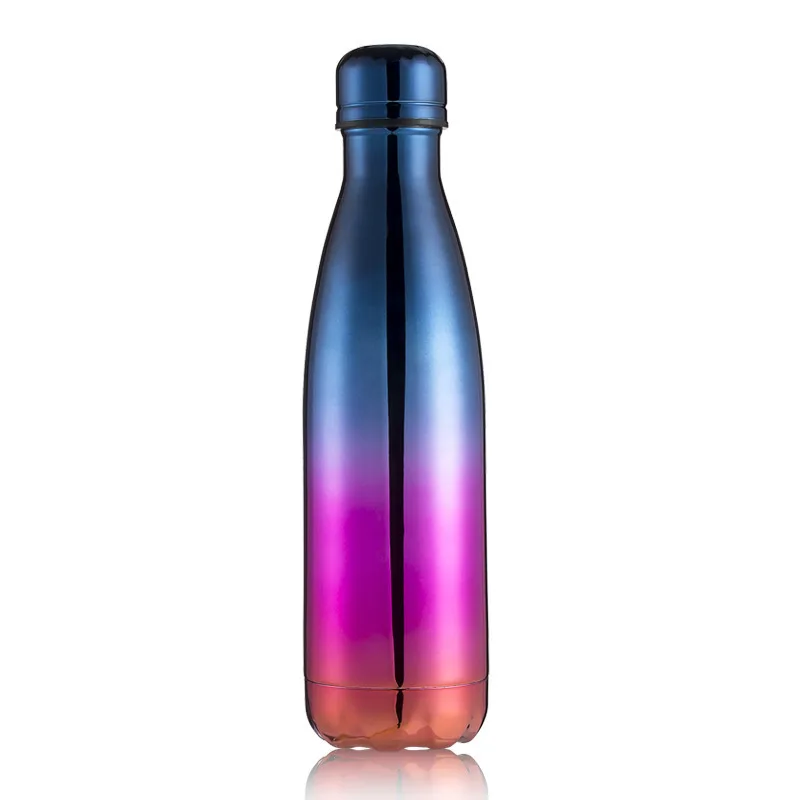 Blue purple gold Бутылка для воды, 500 мл, обесцвечивающаяся посуда из нержавеющей стали, посуда для напитков, тур, Спорт на открытом воздухе, школа, герметичное уплотнение, бутылки для воды для скалолазания - Цвет: Blue purple gold