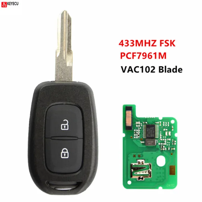 Keyecu 2 кнопки дистанционного ключа автомобиля 433 МГц с PCF7961M HITAG AES чип для Renault Sandero
