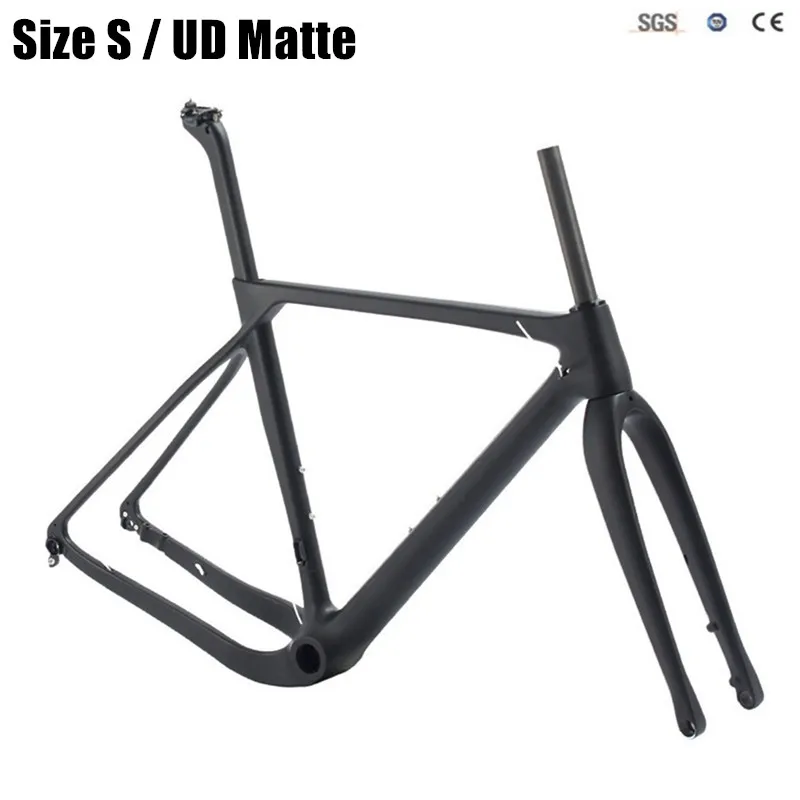 Size S UD Matte Новейшая карбоновые велосипедные рамы с гравием, карбоновая рама для велосипеда с гравием, велосипедная Рама для циклокросса с нарезной осью/QR - Цвет: Size S UD Matte