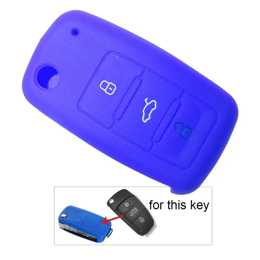 

Muchkey Car Key Cover Car Key Case For Volkswagen Flip Remote Key Protection Case Silicone 3 Button Deep Blue 1Pc