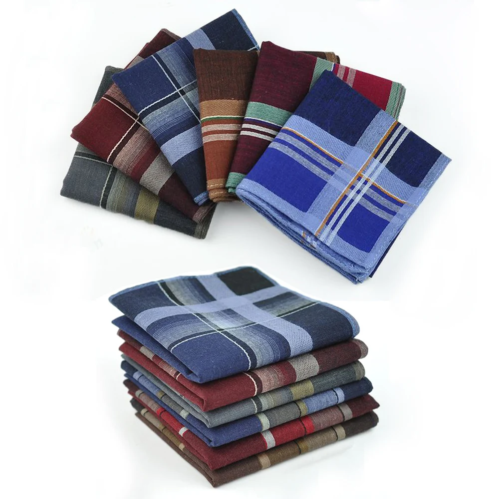12pcs/lot striped plaid men Wedding handkerchief cotton Fabric Hanky festival party handkerchiefs Christmas male Pocket Square | Аксессуары
