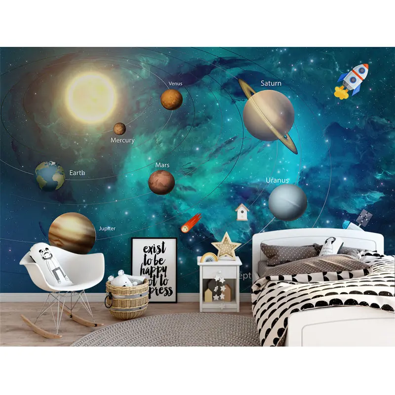 Children's Room Wall Paper Stickers Cartoon Space Photo Wallpaper Mural 3D Kids Bedroom Self Adhesive Vinyl/Silk | Обустройство