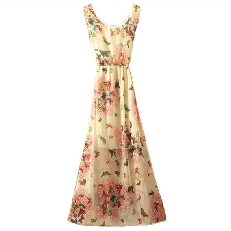 2017 новое летнее женское платье винтажное с цветочным принтом Boho шифоновые платья