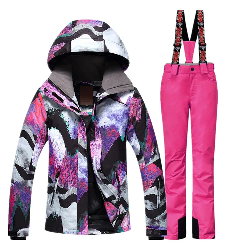 Ski Suit Women Winter Skiing Jacket + Pants Thermal Thicken Snow Sportswear Waterproof Breathable Snowboard Sets | Спорт и