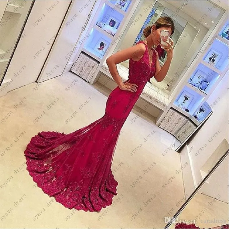 Красный Sexy русалка пром dress 2017 vestidos де formatura лонго одеяние бал longue V шеи женщины