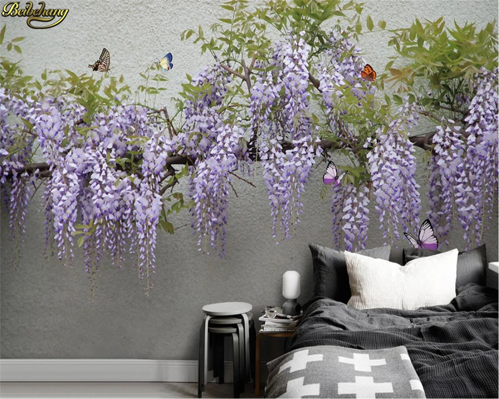 Пользовательские обои для фото 3D Wisteria цветок бабочка ТВ диван фон настенная