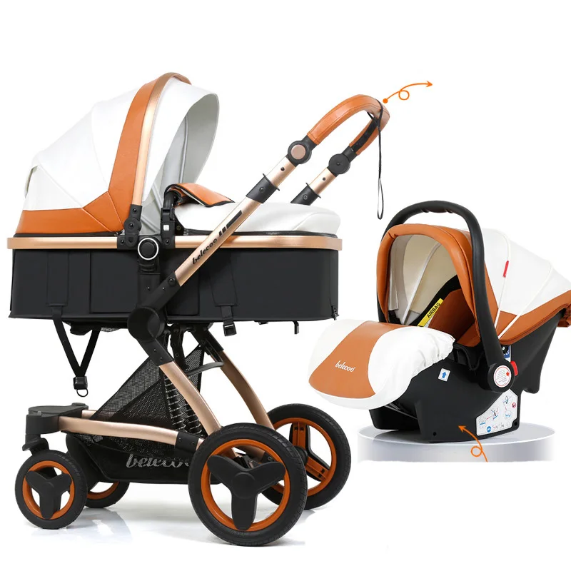 with safe seat3 Роскошная детская коляска прогулочная 3 в 1 модная коляска Европейская коляска для лежа и сидения - Цвет: with safe seat3