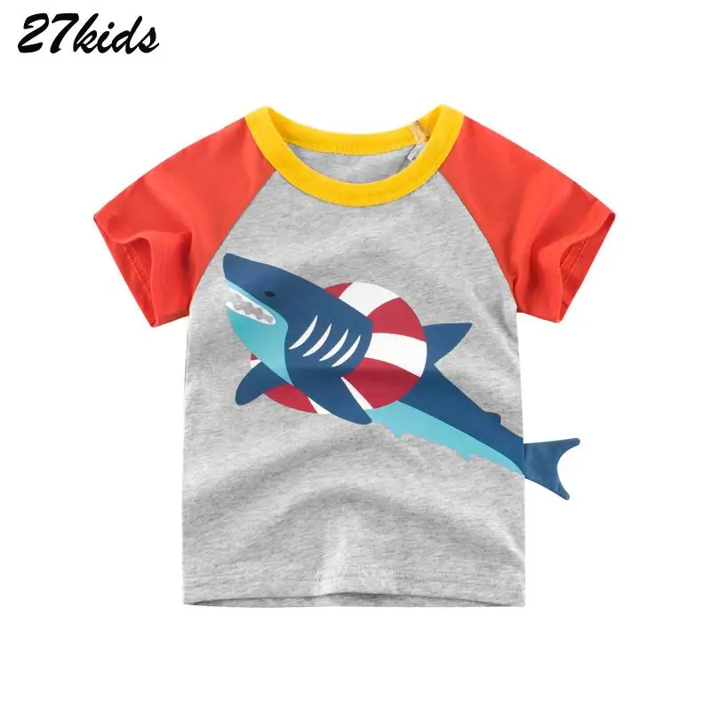 

27kids Shark Put into life Boys Children T-Shirts for Boys Clothes 2-9Years Kids Tops Clothing Tees Shirts Summer T Shirts