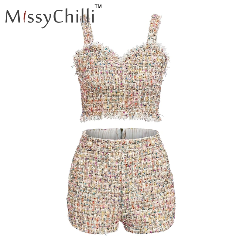 Женский твидовый костюм MissyChilli клубный тройка с длинным рукавом и люрексом