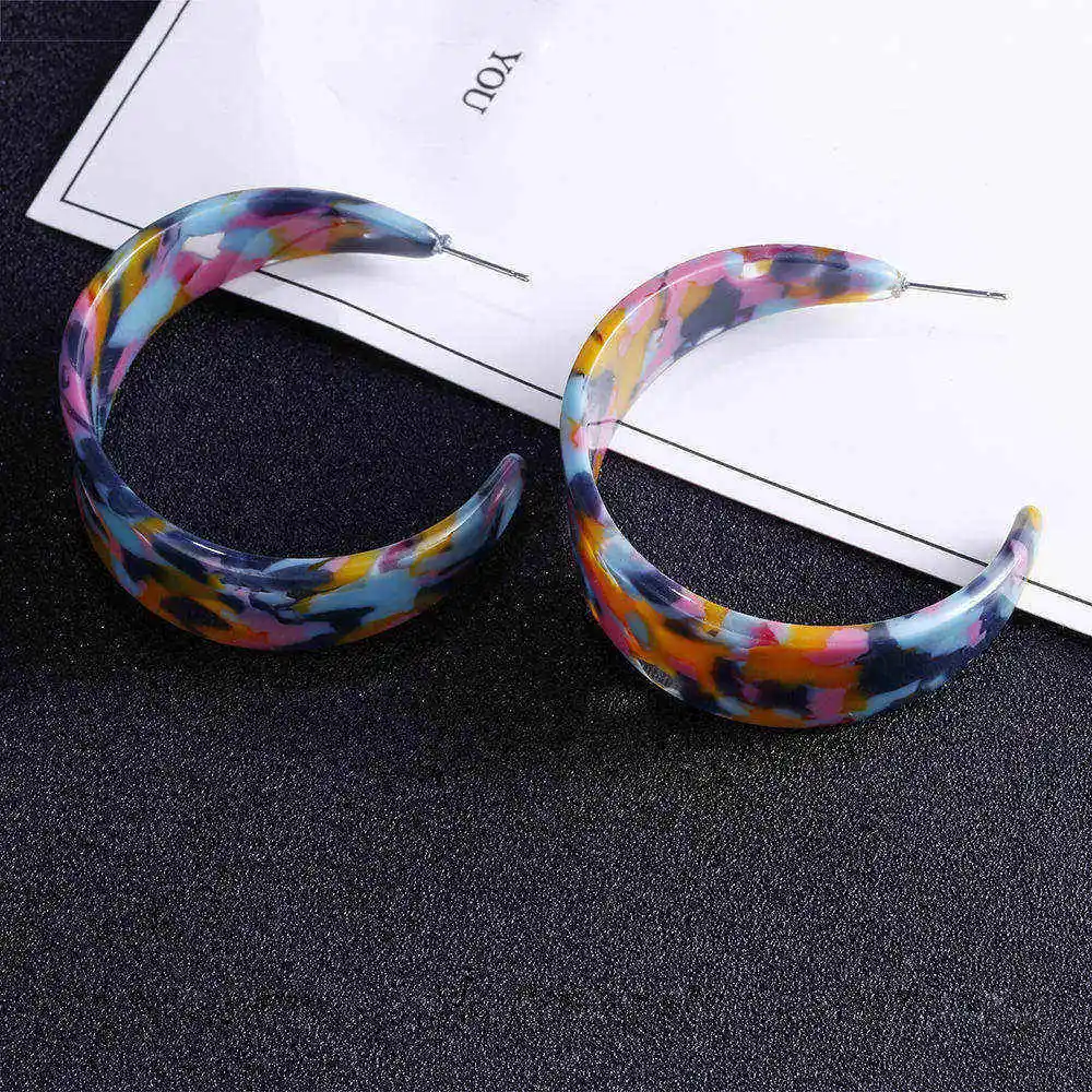 multicolor SOHOT Новое поступление Япония Южная Корея диких женщин большой круг обруч серьги минималистский уксусная кислота черепаховый цвет красочные Brincos - Окраска металла: multicolor