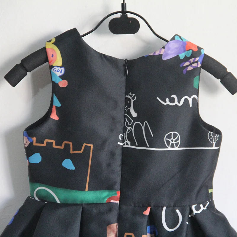 Черные юбки без рукавов с рисунком граффити для женщин и девочек Детский сарафан