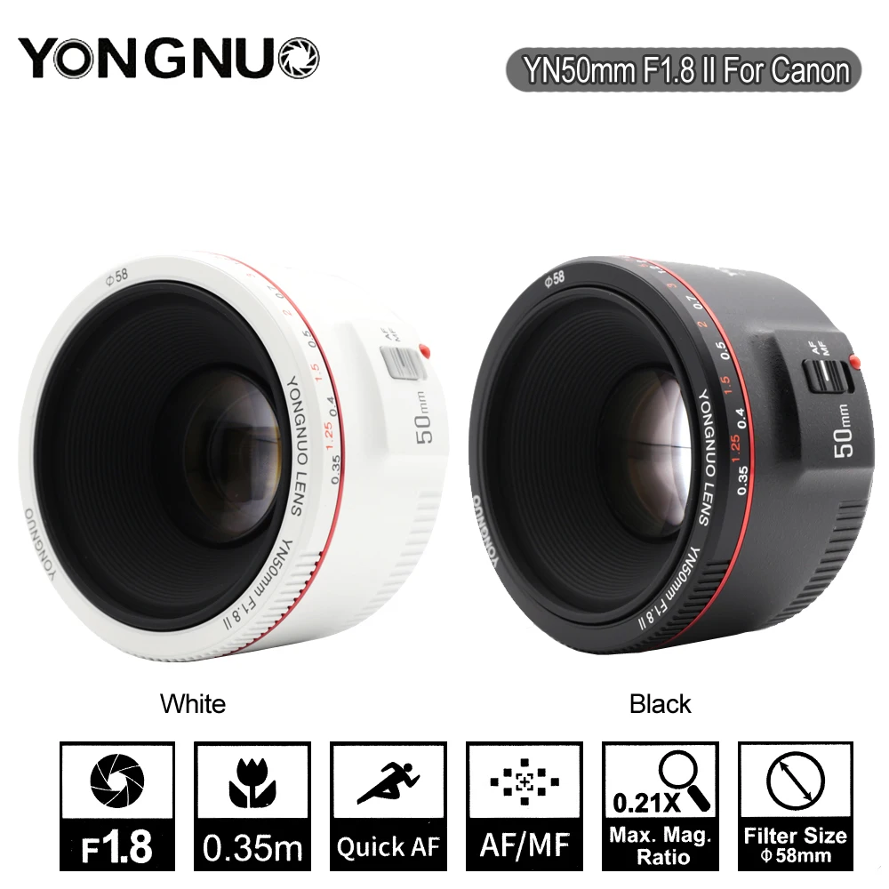 Оригинальный YONGNUO YN50mm F1.8 II с большой апертурой Автофокус Объектив для Canon эффект