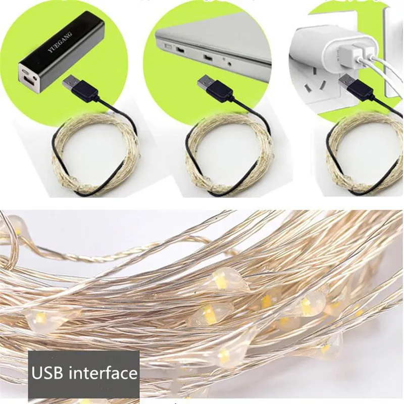 Водонепроницаемая светодиодная гирлянда из медной проволоки с USB праздничное