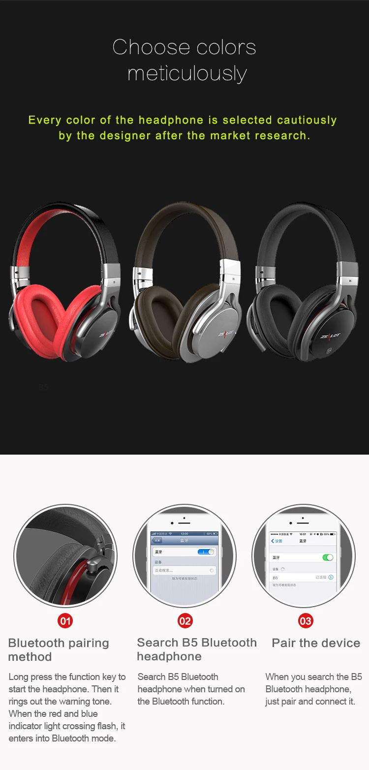 Zealot B5 Bluetooth наушники стерео бас беспроводные наушники Bluetooth гарнитура с микропоном поддержка TF слот для карт, черный, красный