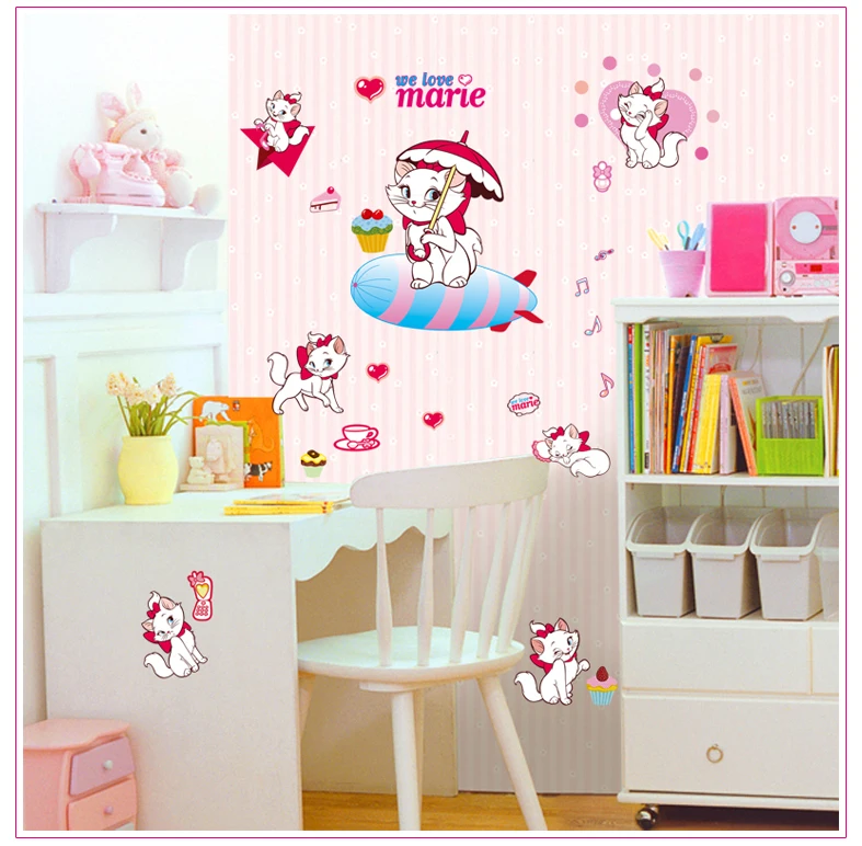Милые наклейки Marie Cat We Love с рисунками для девочек животными на стену Декорации
