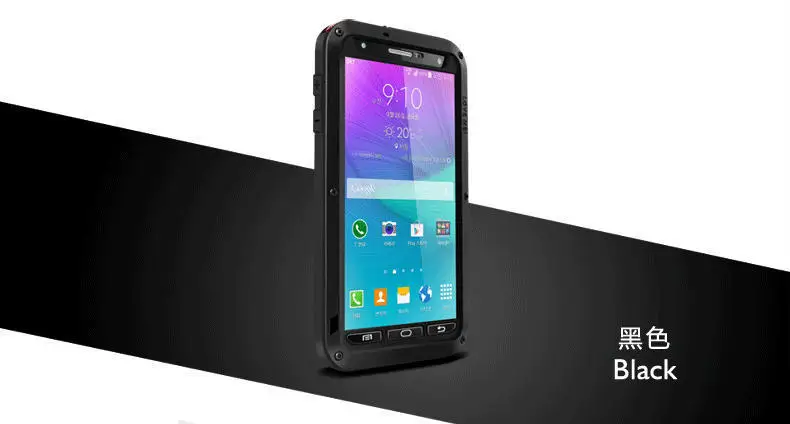 Водонепроницаемый чехол для Samsung Galaxy Note 4 N9100 N910F чехол противоударный основа dropproof металлический Алюминий крышка - Цвет: Черный
