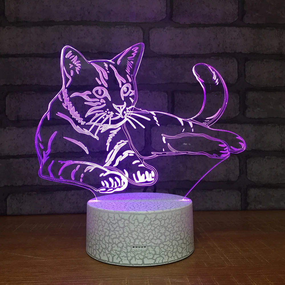 Креативный светодиодный Ночной светильник с милым рисунком кота 3D USB настольная