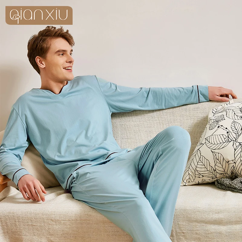 Spring and Autumn New Men's Models Cotton Full-Sleeved Pants Suit Leisure Home Wear Casual Sleeping Drees Suits | Мужская одежда