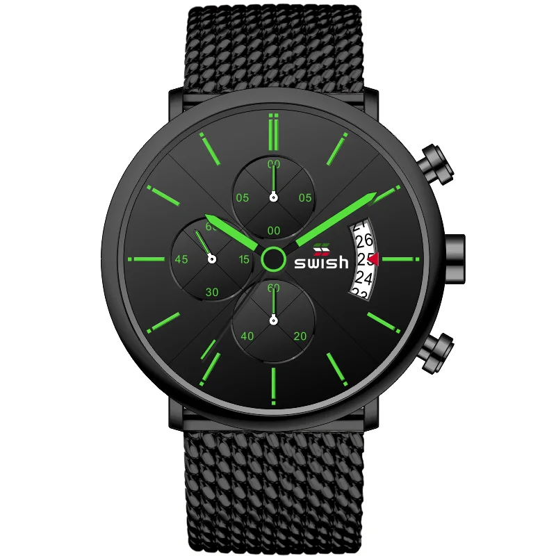 

Fashion Brand SWISH Chronograph Watch Men Sports Quartz Clock Stainless Steel Military Wristwatch Waterproof Montre Homme 2020