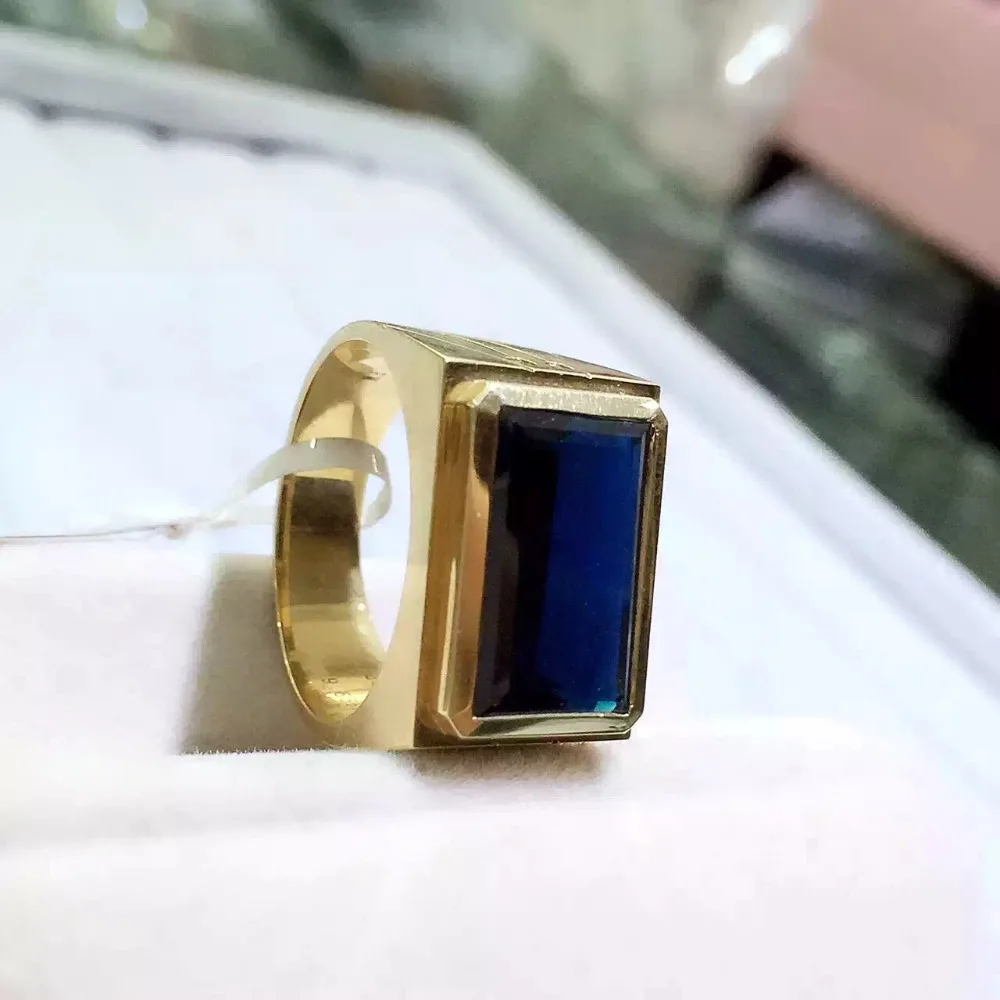 Мужское кольцо с натуральным сапфиром 18 К Золотое 11*16 мм|Кольца| |