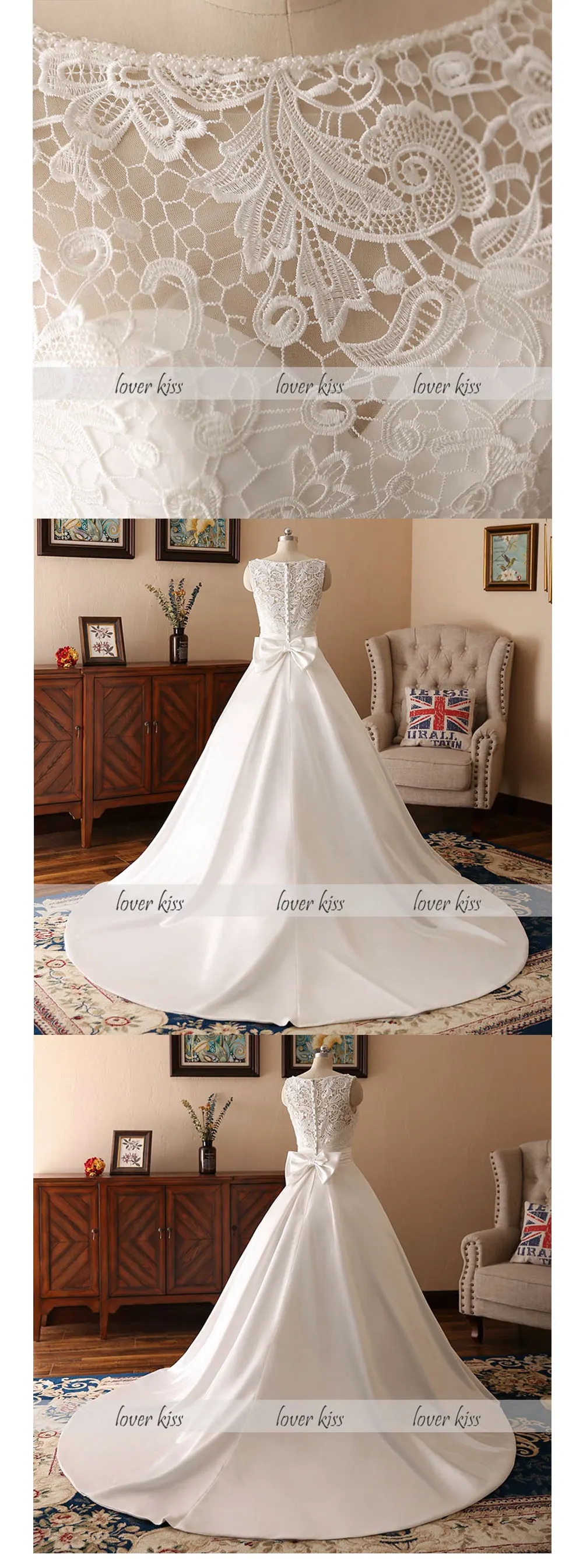 Lover Kiss Vestido De Novia, Атласное Бальное Платье без рукавов с бантом, свадебное платье, простое кружевное свадебное платье на заказ, Robe De Mariage