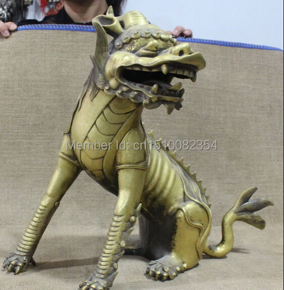 18 &quotКитайский 100% чистый Бронзовый зверь kylin Chi lin Единорог Qilin статуя льва|lion